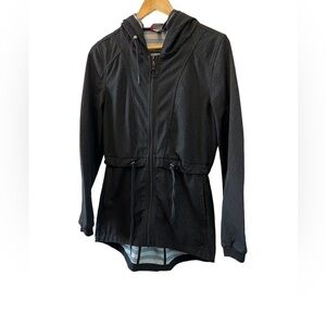 BENCH Black Patterned Lightweight Long Fit Zip Up Hooded Jacket Coat S